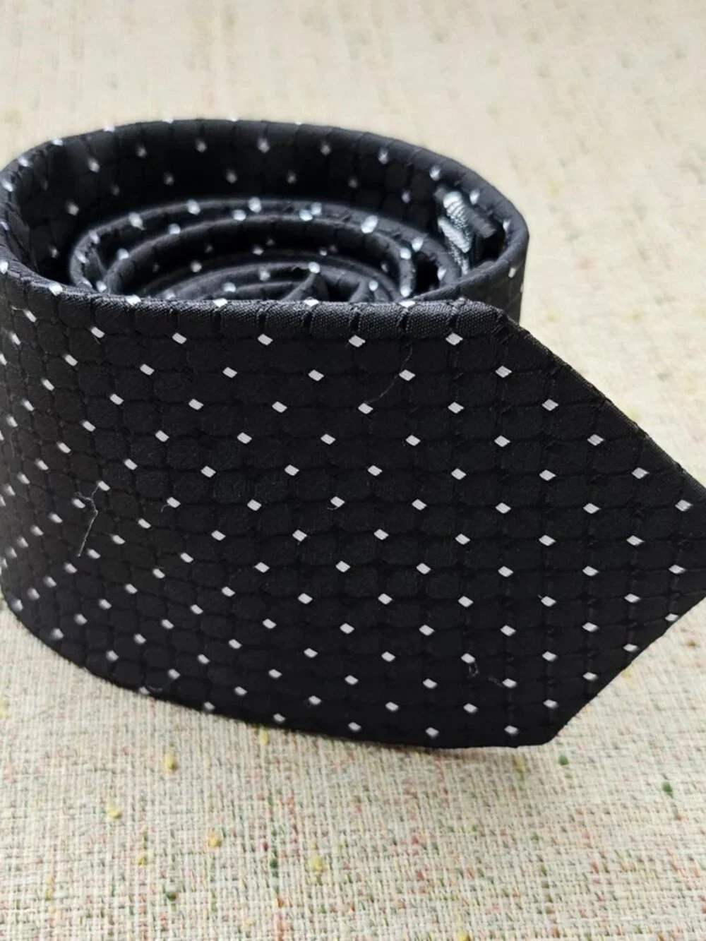 Vannotensa Fashion Tie Black Necktie W/ White Polka Dots Classic Tie NEW